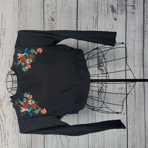 NWOT Torrid Swim Cropped black rash guard mermaid skull floral size 1
